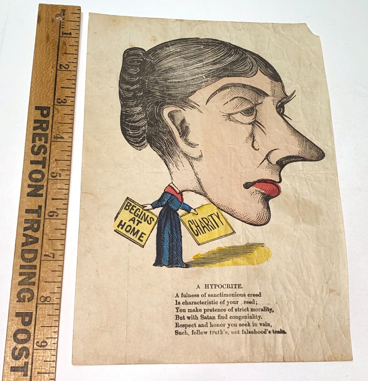 Rare Scarce Antique Victorian Vinegar Valentine American Comic! Hypocrite Poem!