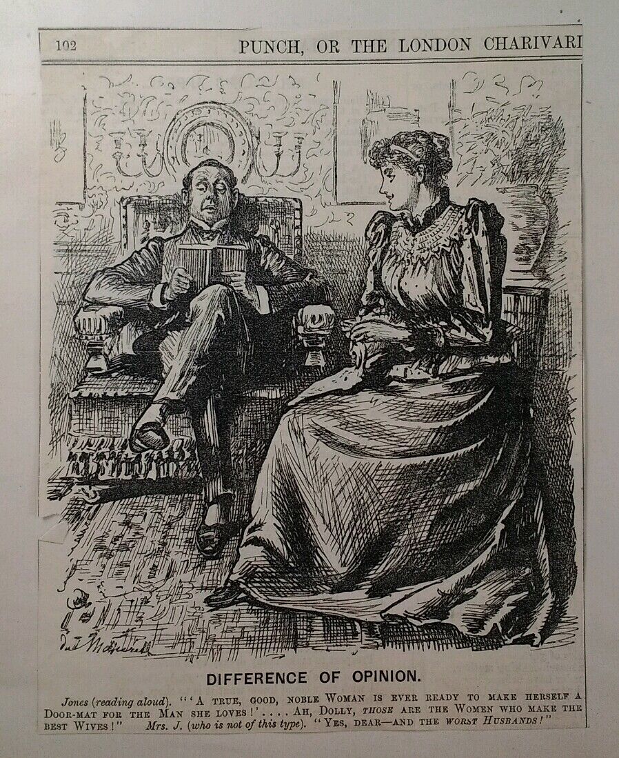 1800s Antique Illustration Print Original Rare VHTF Punch Mag Fashion Marriage 