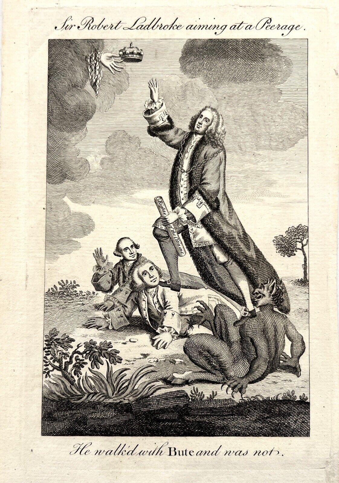 Two Antique 1700’s English Political Cartoons Engraving Constitution Etc
