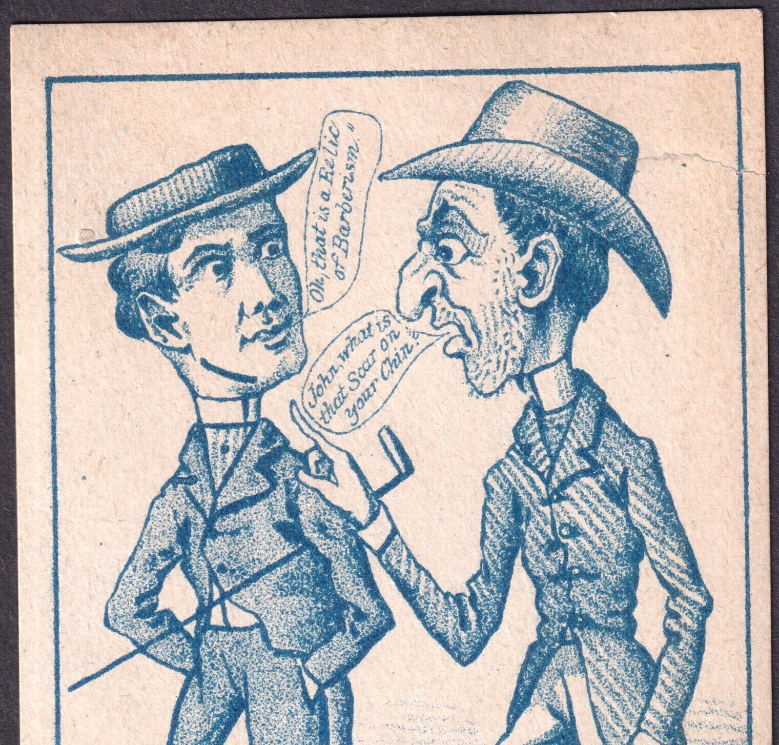 Dandy 1800's Dude Barber Scar "Relic of Barberism" Comic Victorian Trade Card