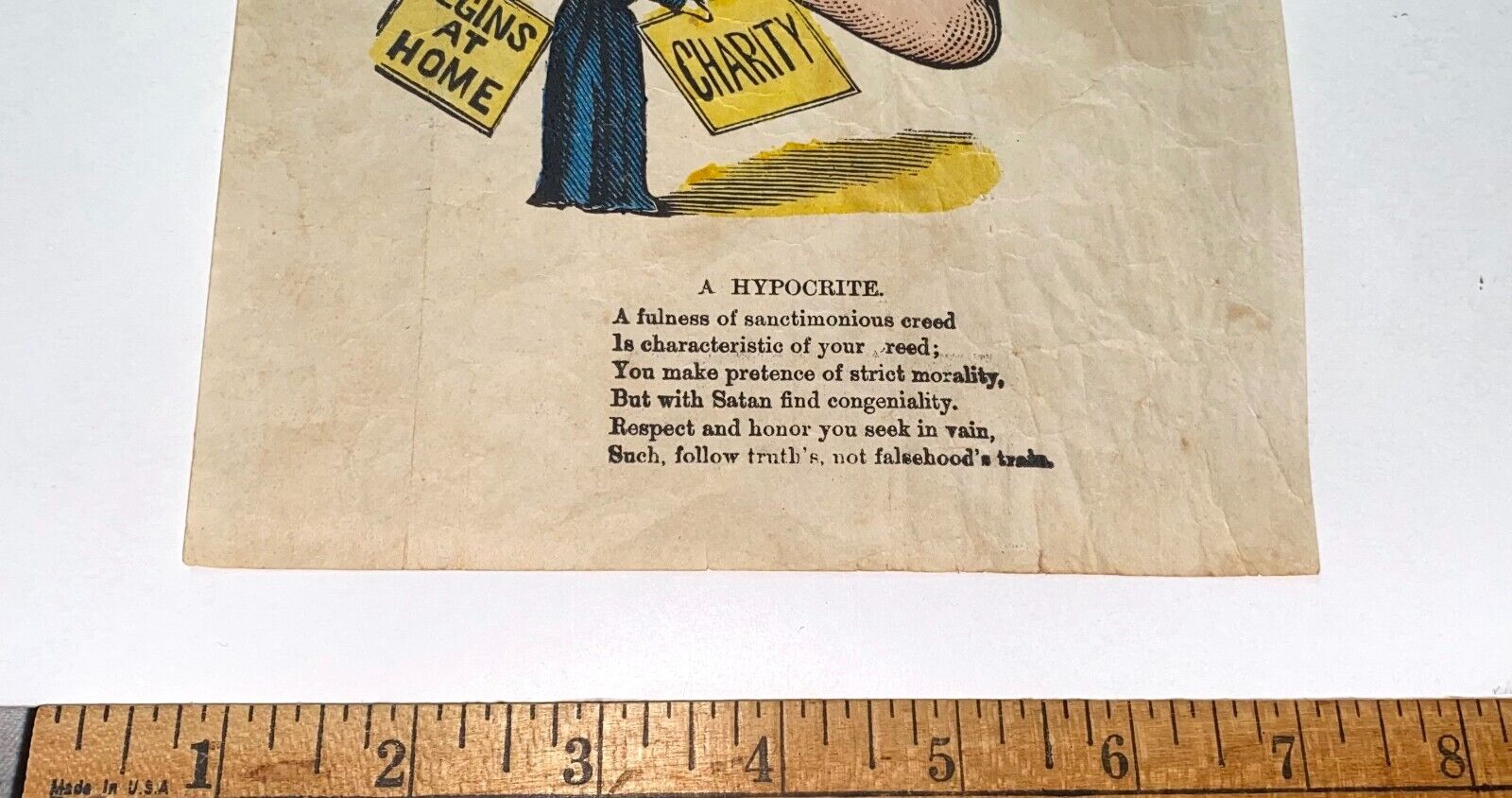 Rare Scarce Antique Victorian Vinegar Valentine American Comic! Hypocrite Poem!