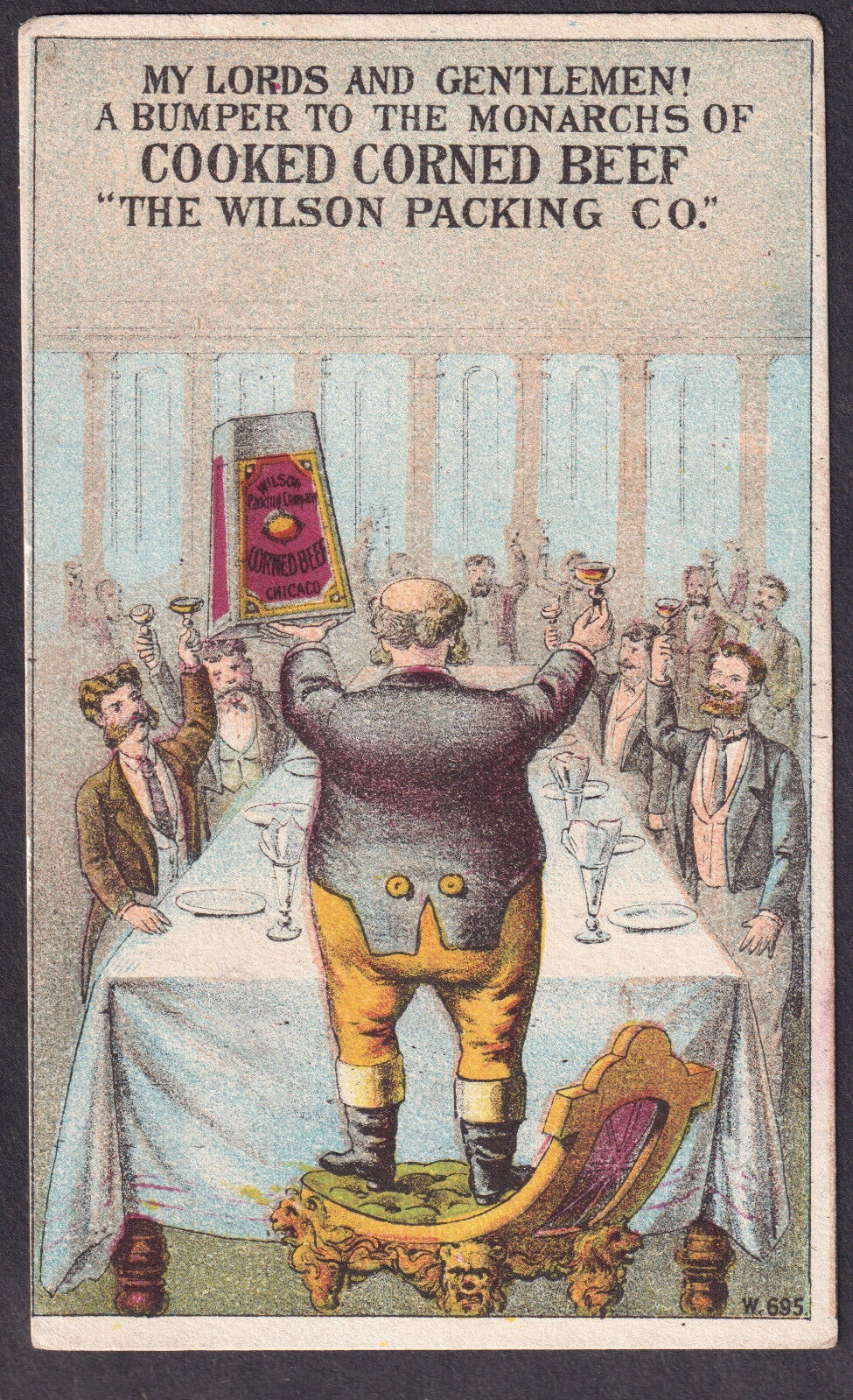 Chicago 1800's Wilson Meat Packing Corned Beef Tin Comic Ad Victorian Trade Card