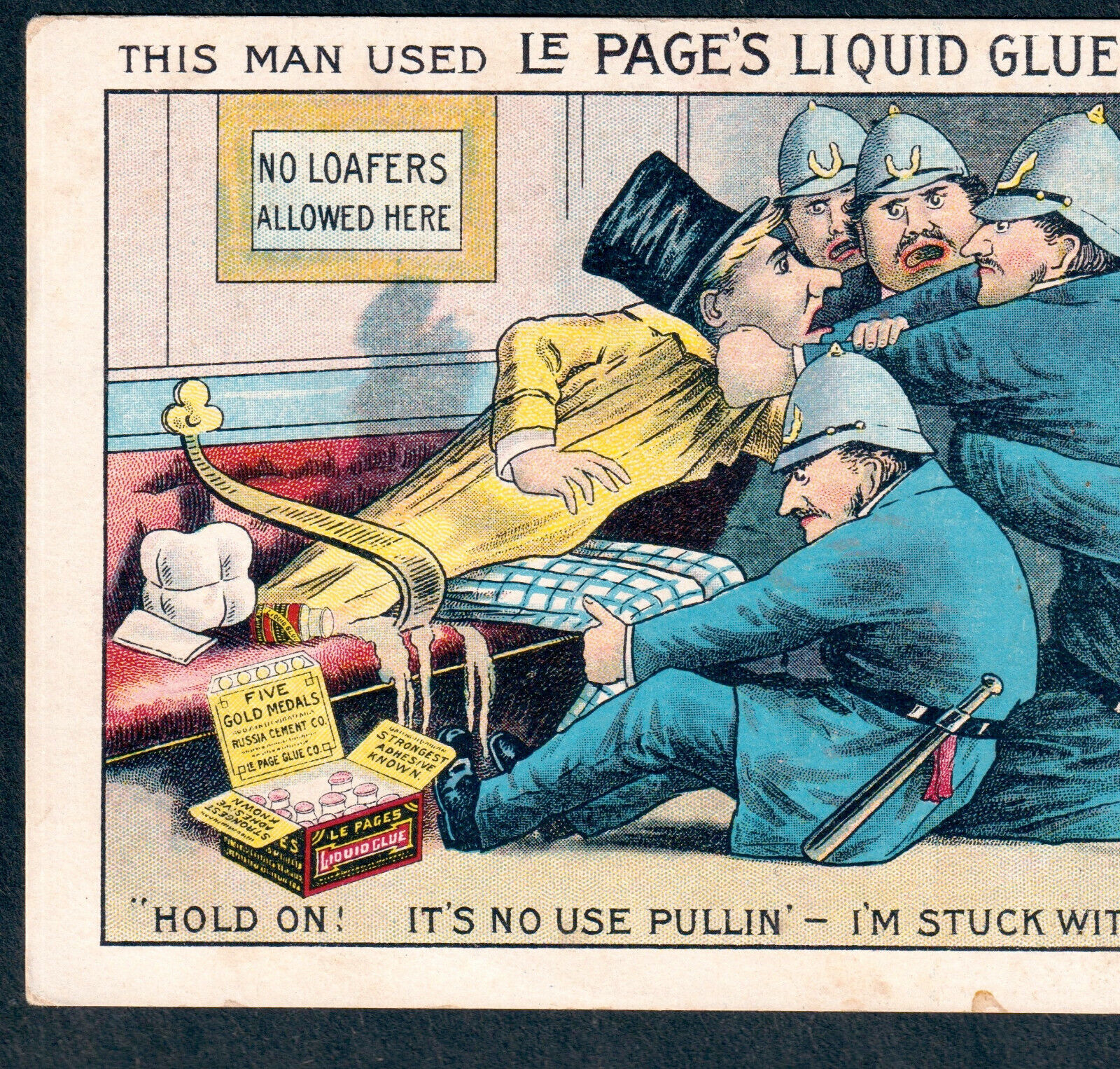 Hooper Nebraska 1800's Train Station LePages Glue Bottle Ad Cop Comic Trade Card