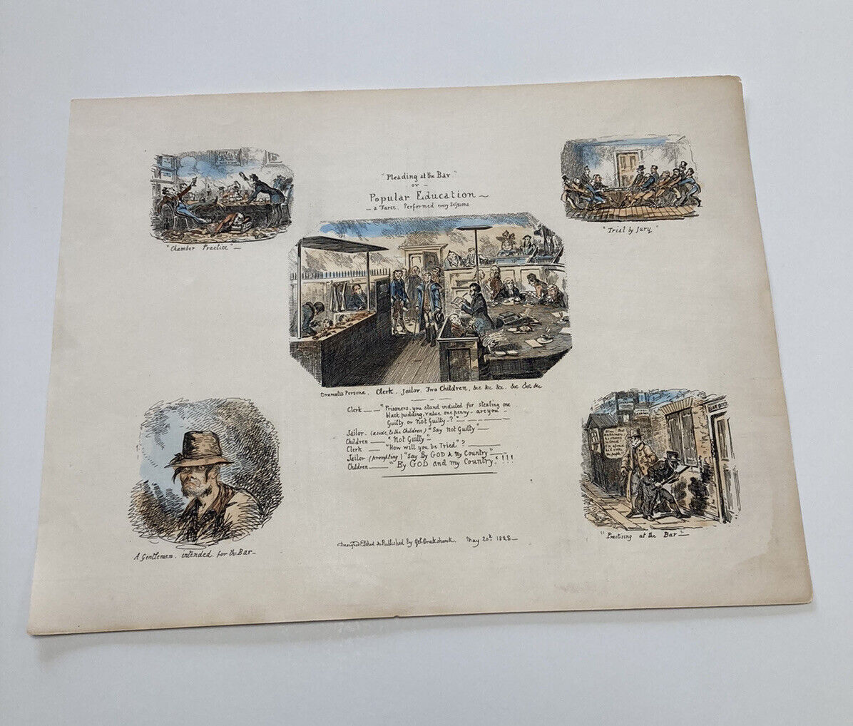 George Cruikshank Hand Colored Etching Print Pleading At The Bar Caricature 1828