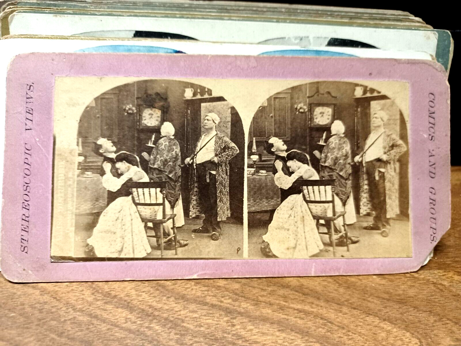 1800's COMICS and GROUPS CLOCK WATCHER Stereoview PHOTO Card