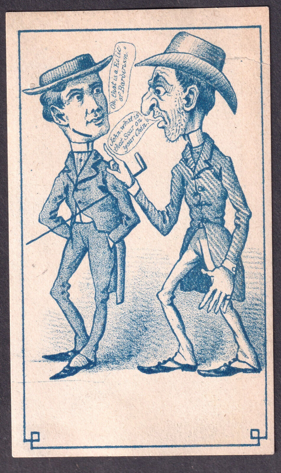 Dandy 1800's Dude Barber Scar "Relic of Barberism" Comic Victorian Trade Card