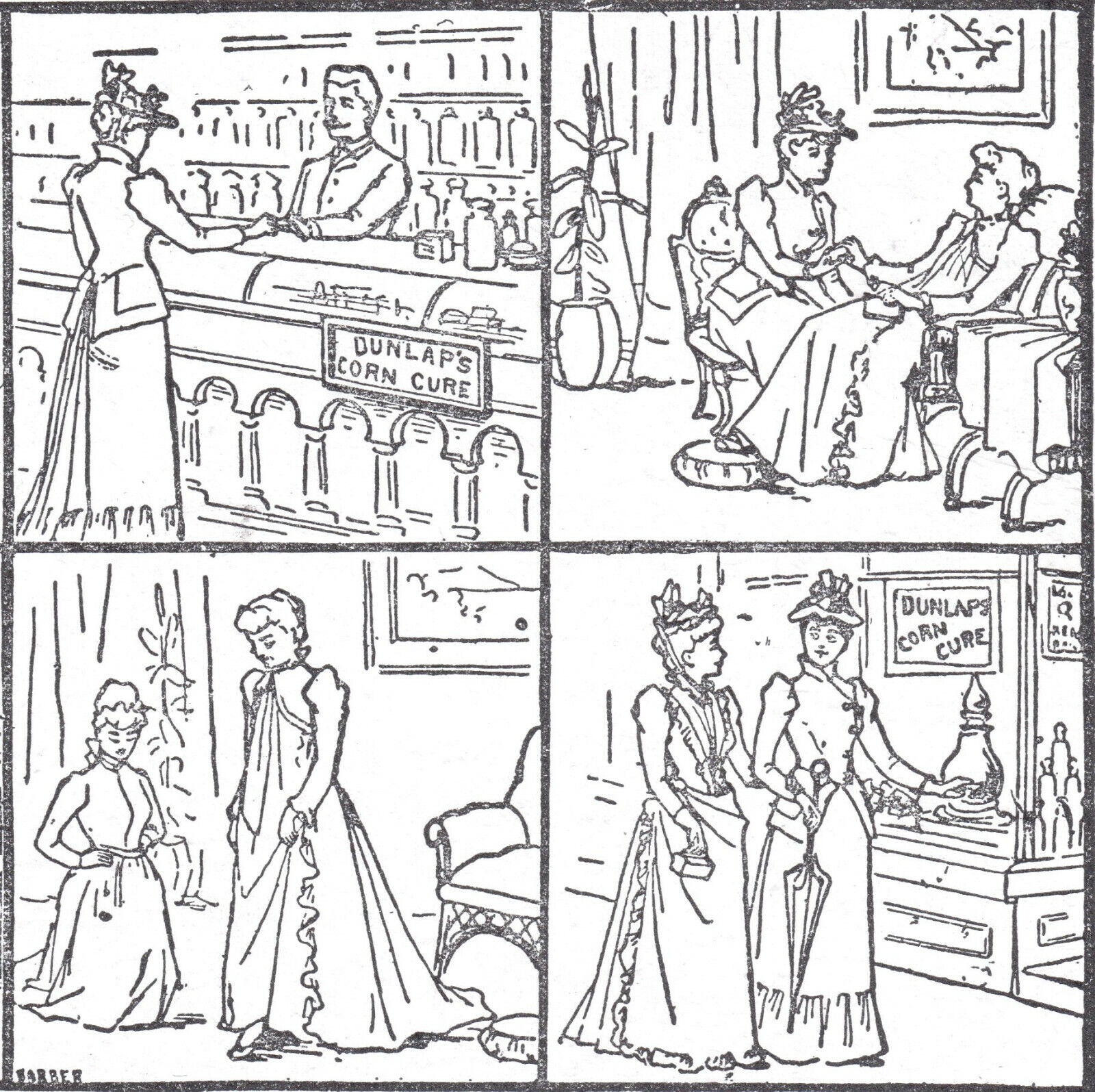 1800's comic strip Drug Store Dunlaps Corn Cure Before & After Advertising CARD