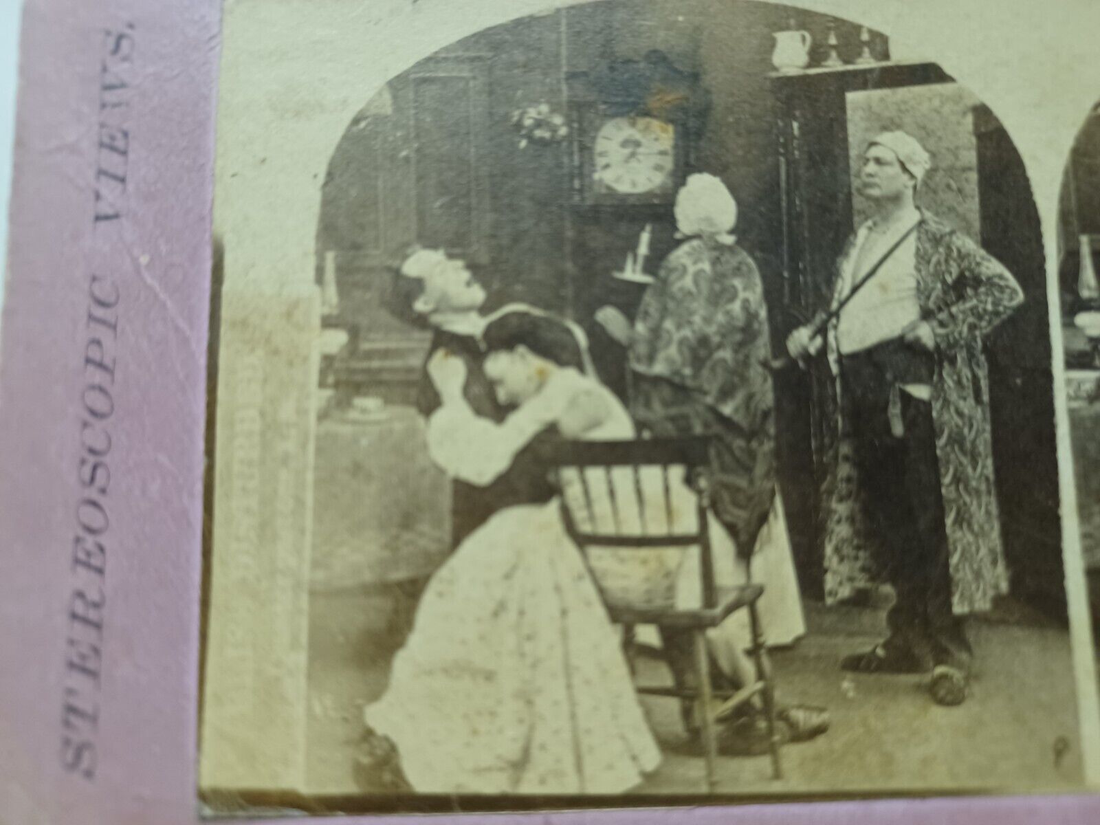1800's COMICS and GROUPS CLOCK WATCHER Stereoview PHOTO Card