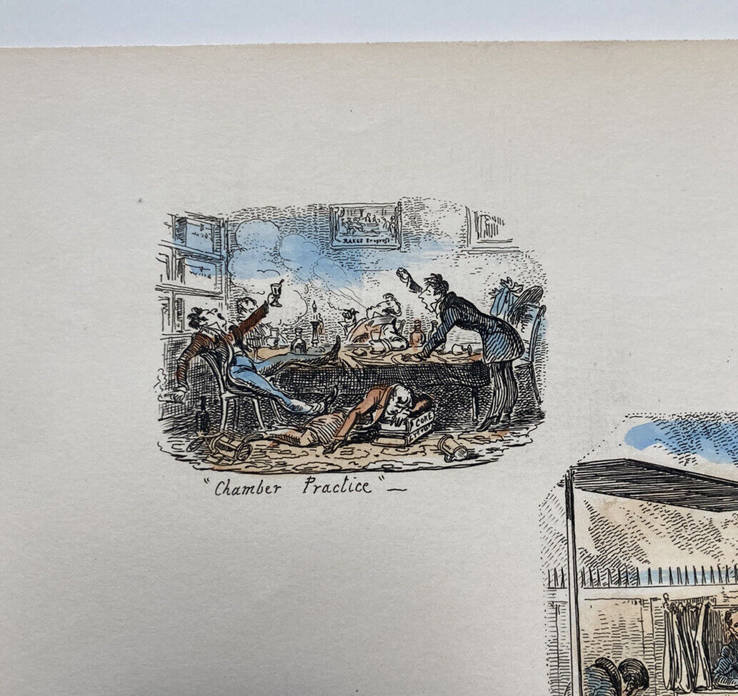 George Cruikshank Hand Colored Etching Print Pleading At The Bar Caricature 1828