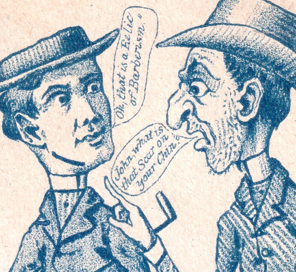 Dandy 1800's Dude Barber Scar "Relic of Barberism" Comic Victorian Trade Card