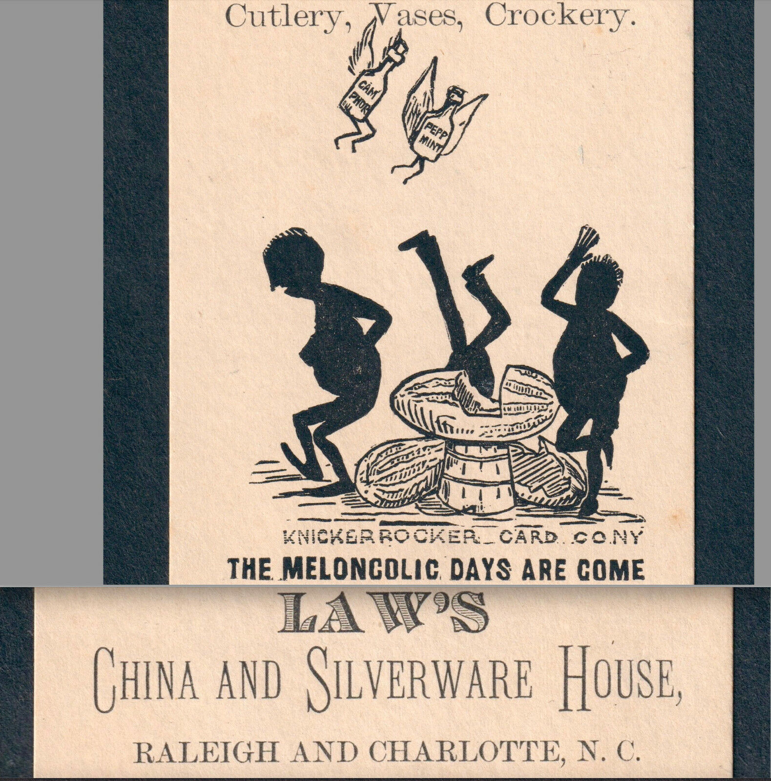 Raleigh Charlotte NC 1800's Silver Watermelon Comic Shadow Silhouette Trade Card