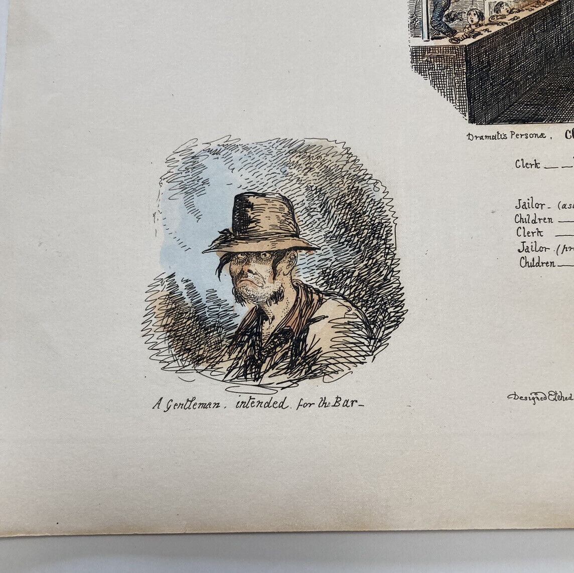 George Cruikshank Hand Colored Etching Print Pleading At The Bar Caricature 1828