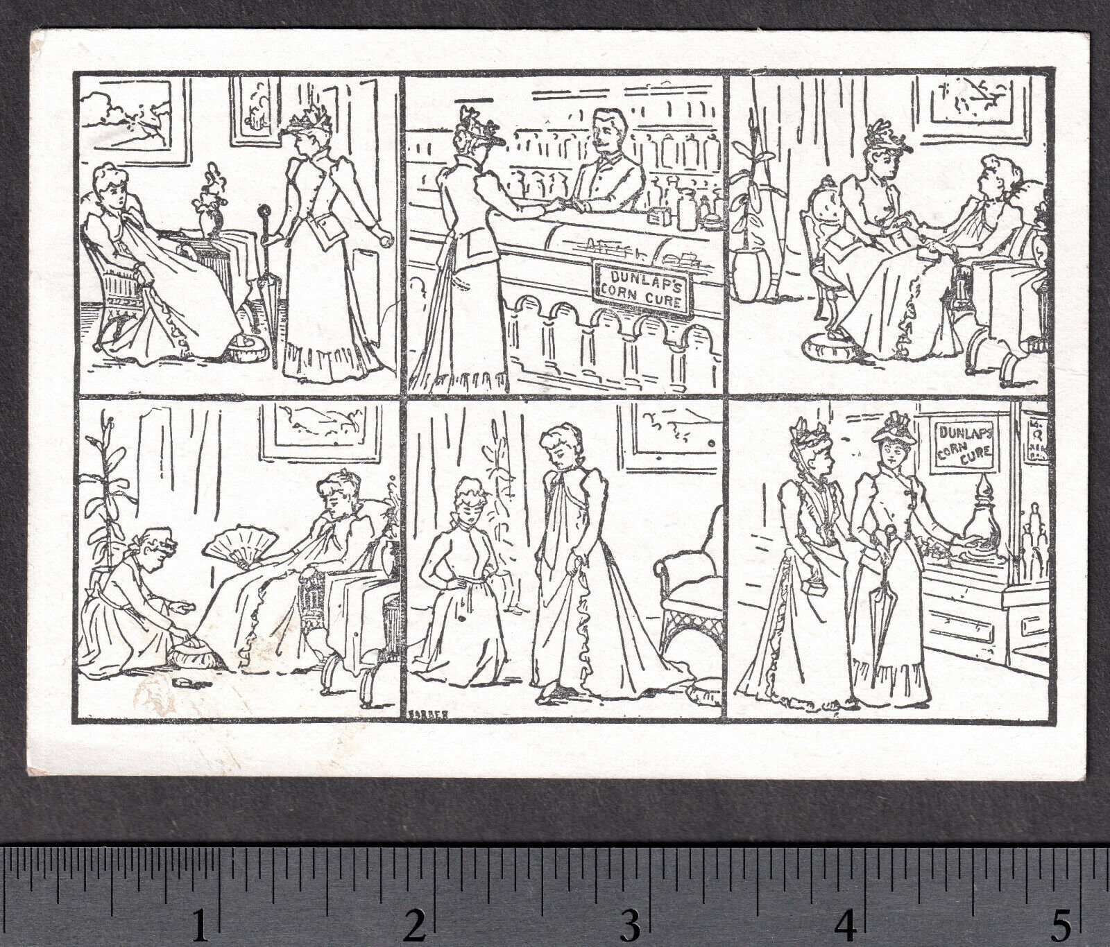 1800's comic strip Drug Store Dunlaps Corn Cure Before & After Advertising CARD