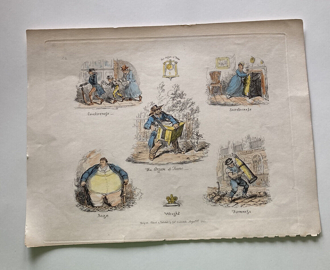 George Cruikshank Hand Colored Etching Print Caricature Weight Size Firmnes 1826