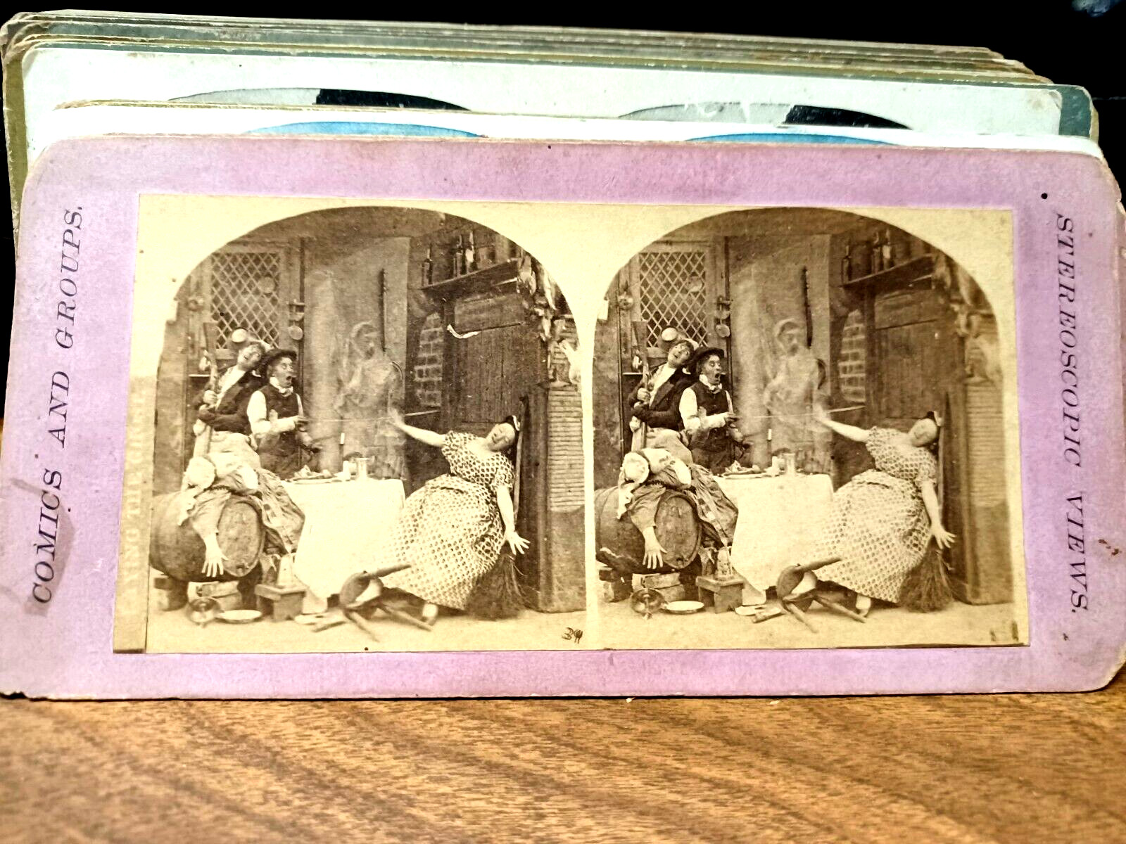 1800's COMICS and GROUPS SEANCE GHOST SCARE Stereoview PHOTO Card