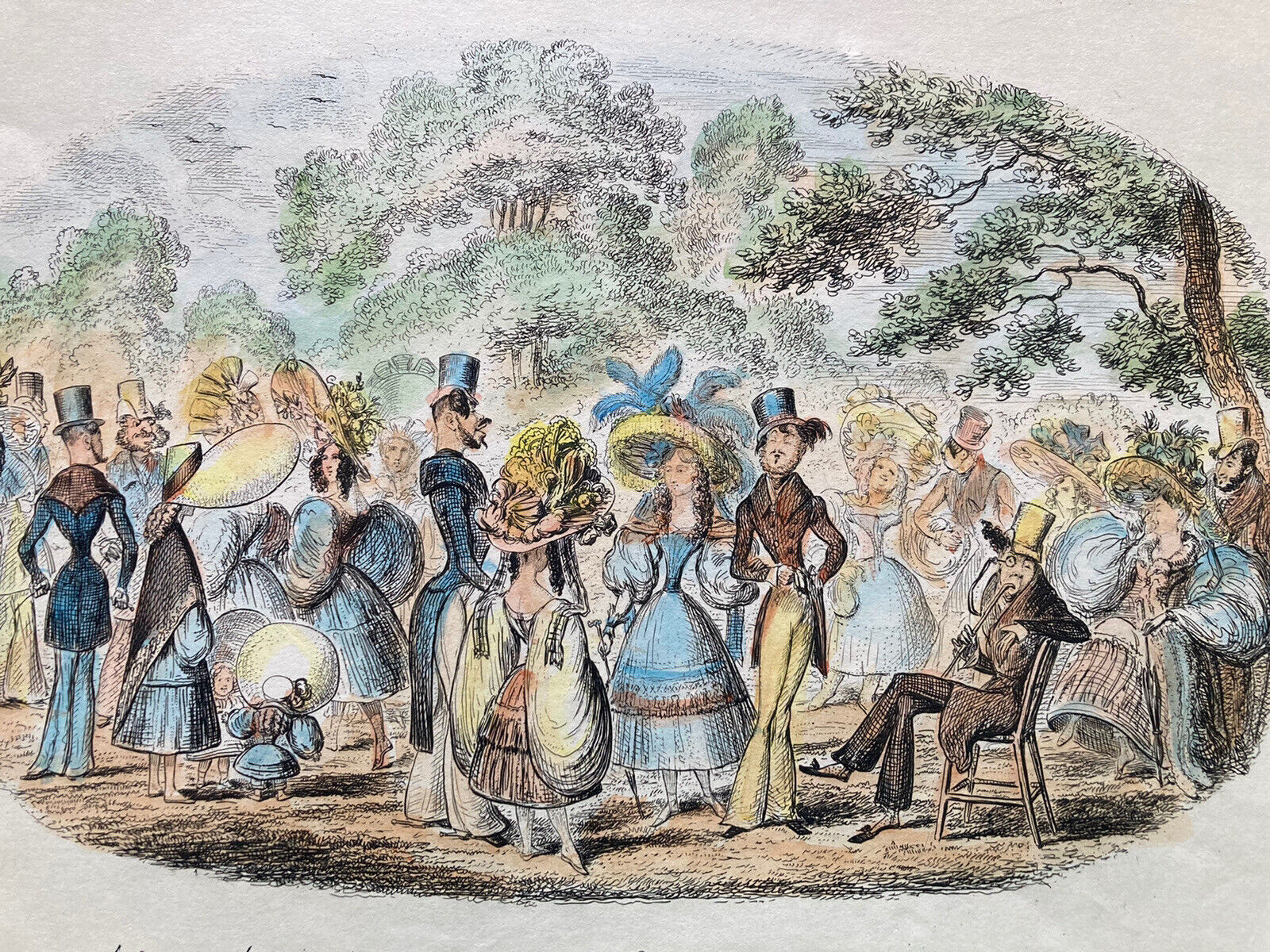George Cruikshank Hand Colored Etching Print London Fashion Fright Cartoon 1829