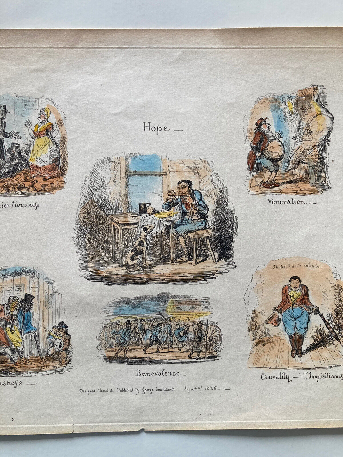 George Cruikshank Hand Colored Etching Print Hope Benevolence Engraving 1826