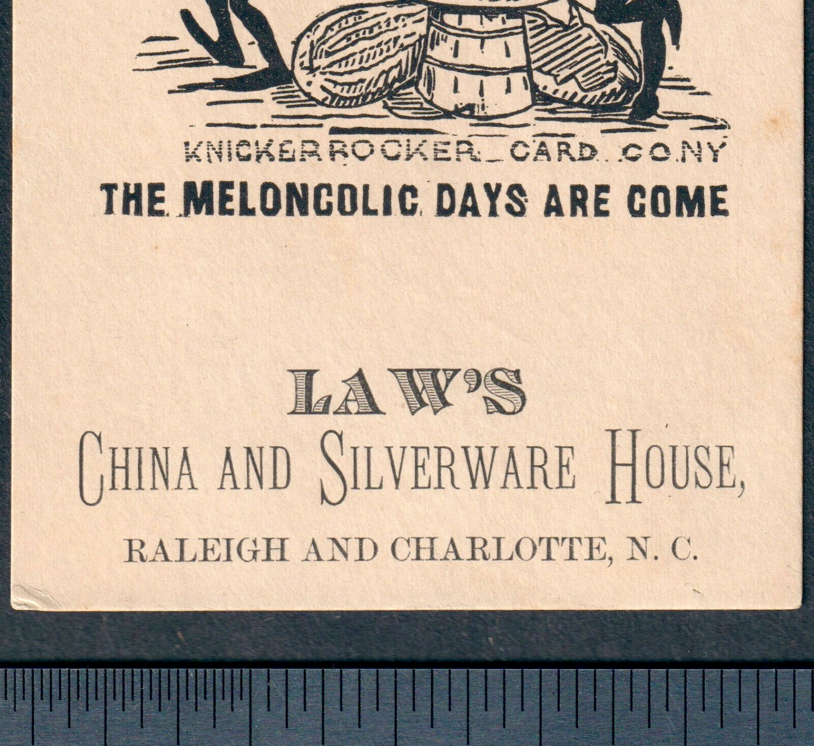 Raleigh Charlotte NC 1800's Silver Watermelon Comic Shadow Silhouette Trade Card