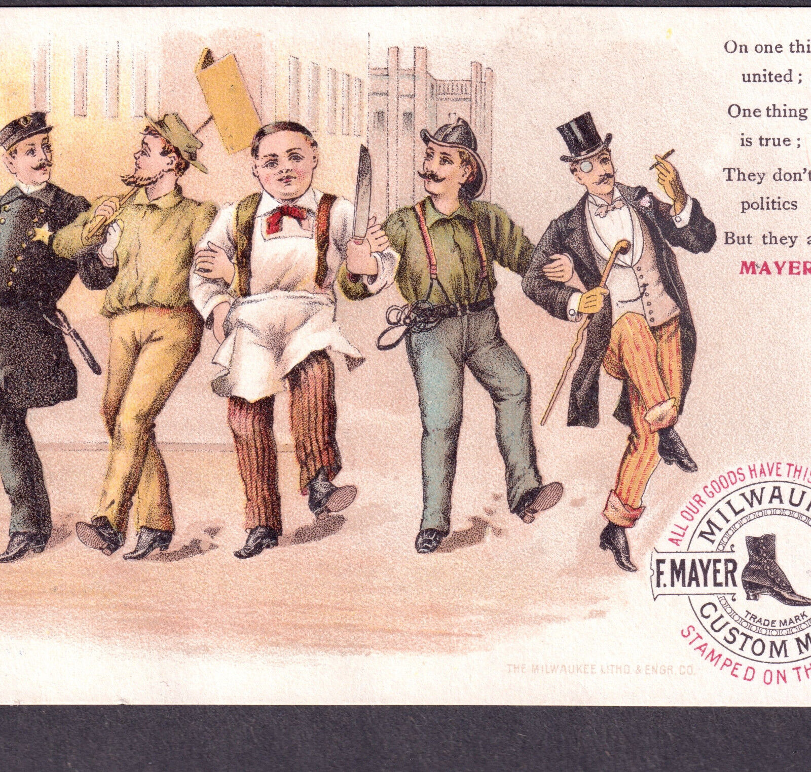 1800's Labor War & Politics Illustration Mayer Shoe Poem Comic Advertising Card