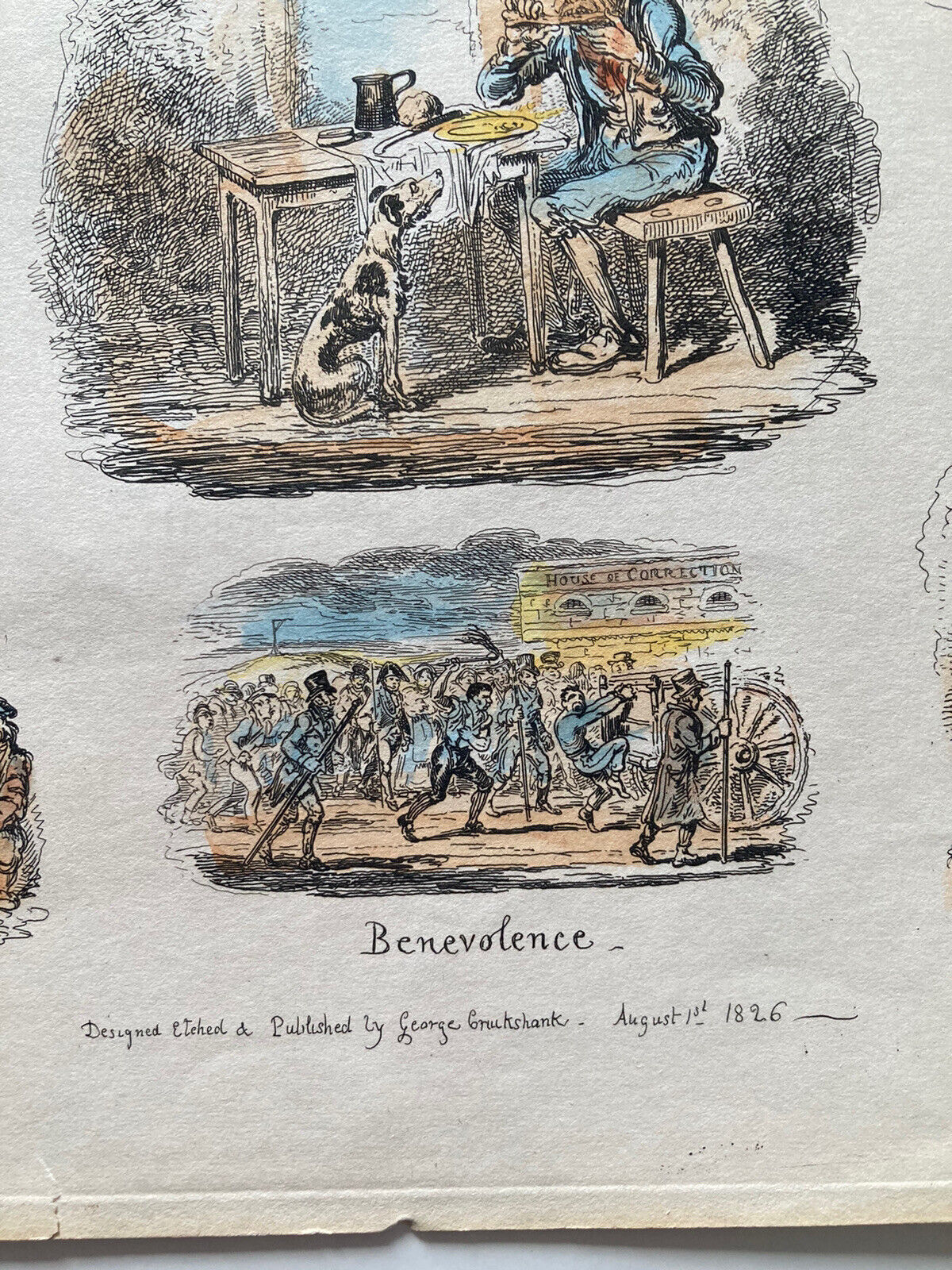 George Cruikshank Hand Colored Etching Print Hope Benevolence Engraving 1826