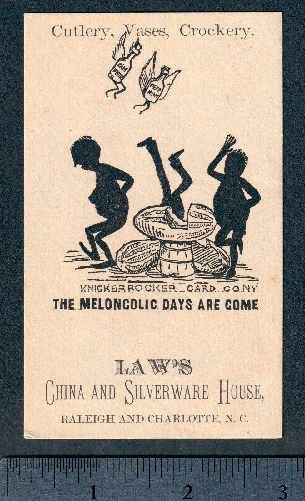 Raleigh Charlotte NC 1800's Silver Watermelon Comic Shadow Silhouette Trade Card