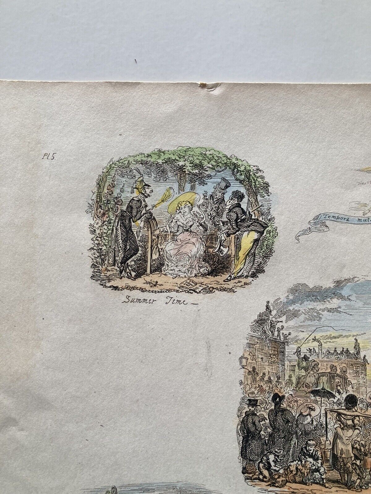George Cruikshank Hand Colored Etching Print Time Employed Sumer Caricature 1827