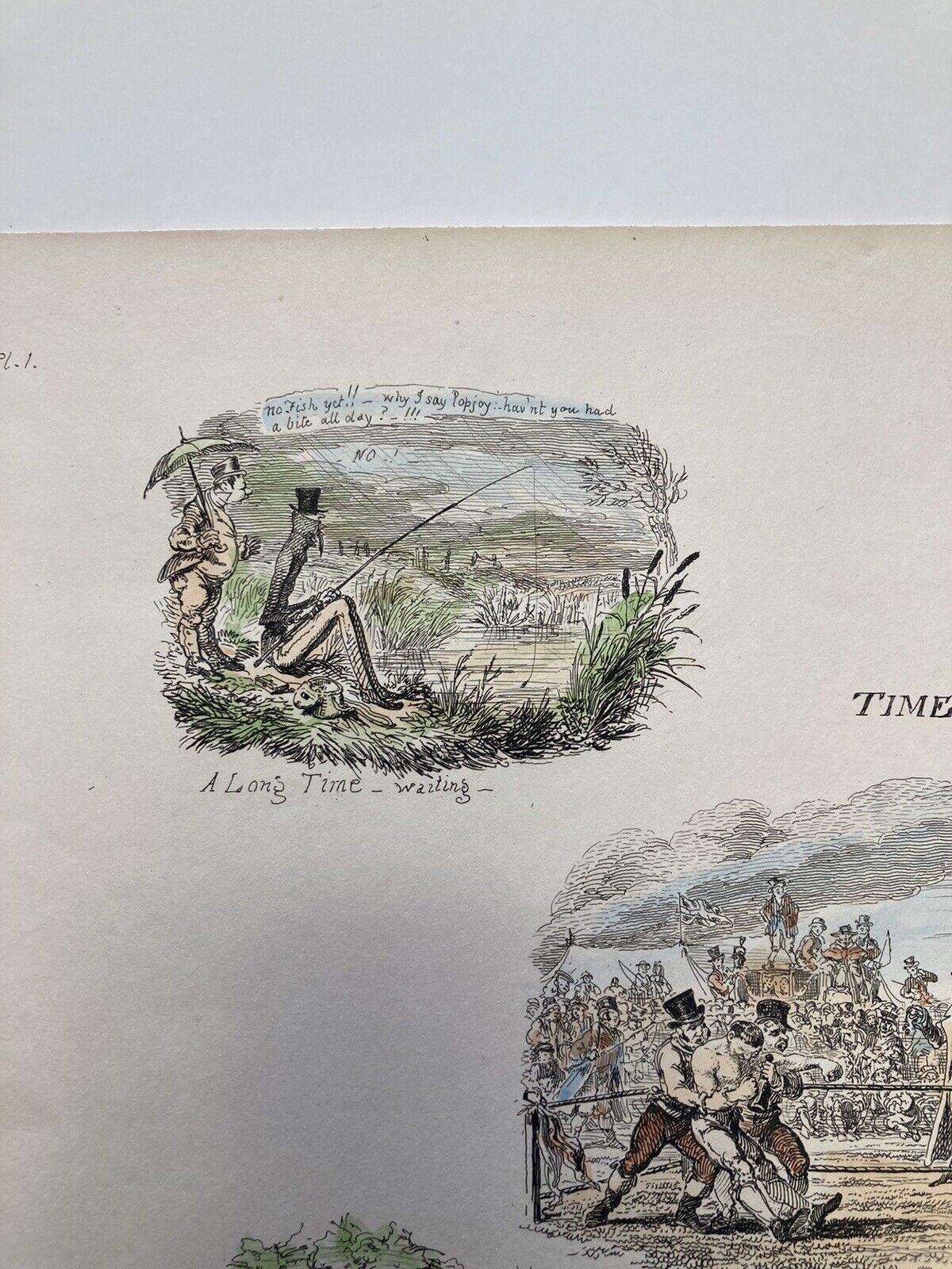 George Cruikshank Hand Colored Etching Print Time Called Come Caricature 1827