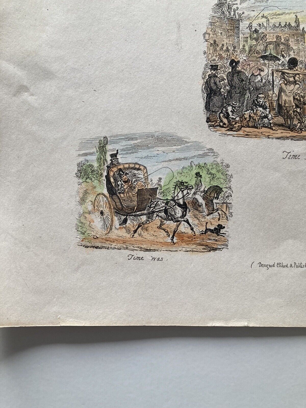 George Cruikshank Hand Colored Etching Print Time Employed Sumer Caricature 1827