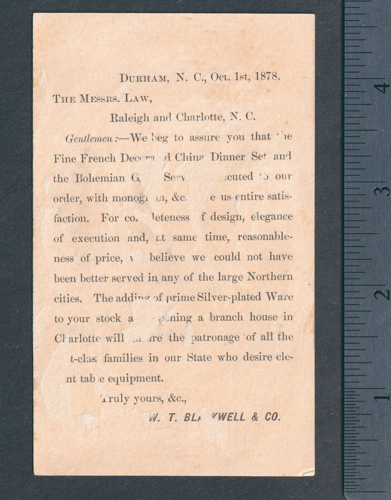Raleigh Charlotte NC 1800's Silver Watermelon Comic Shadow Silhouette Trade Card