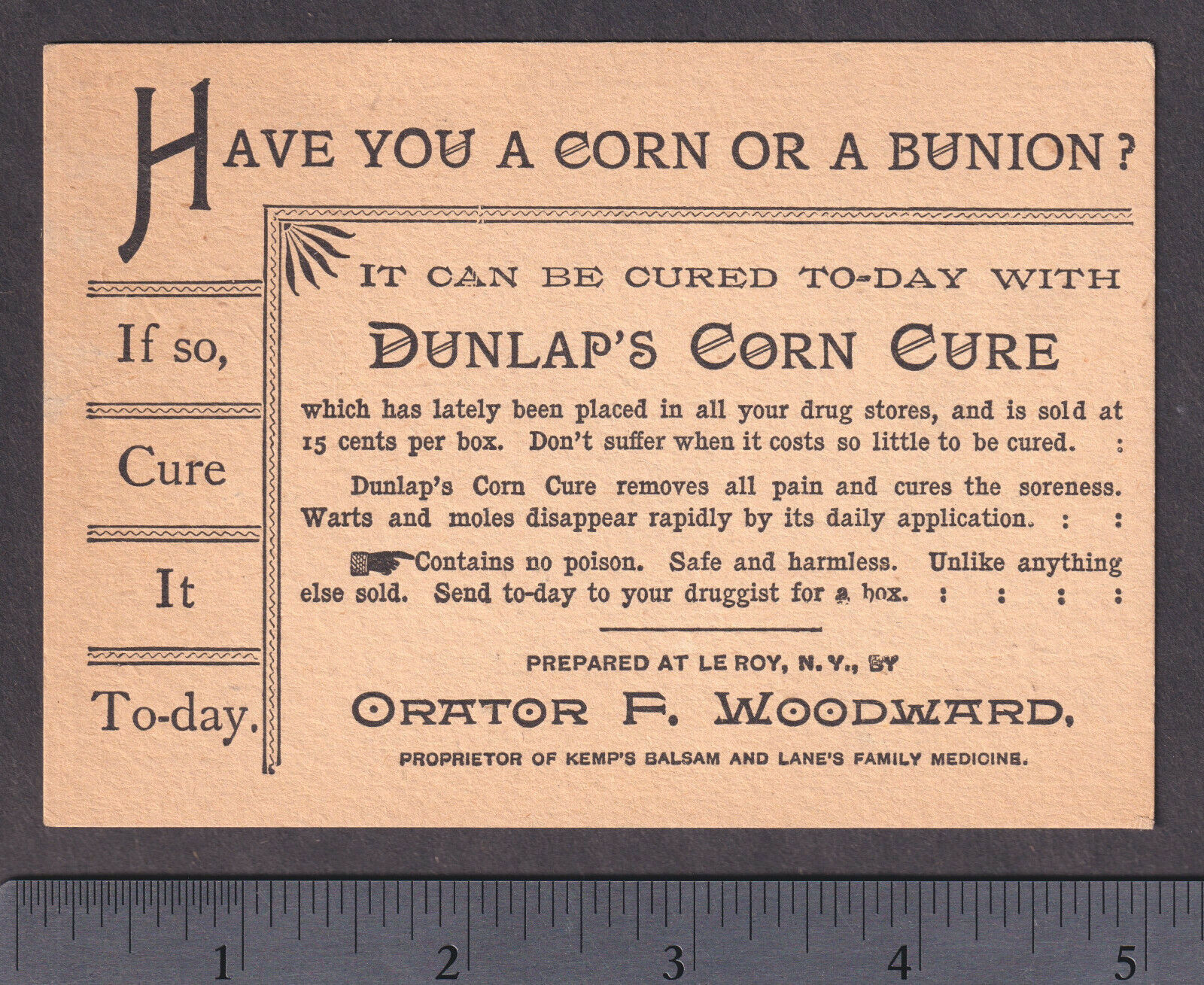1800's comic strip Drug Store Dunlaps Corn Cure Before & After Advertising CARD
