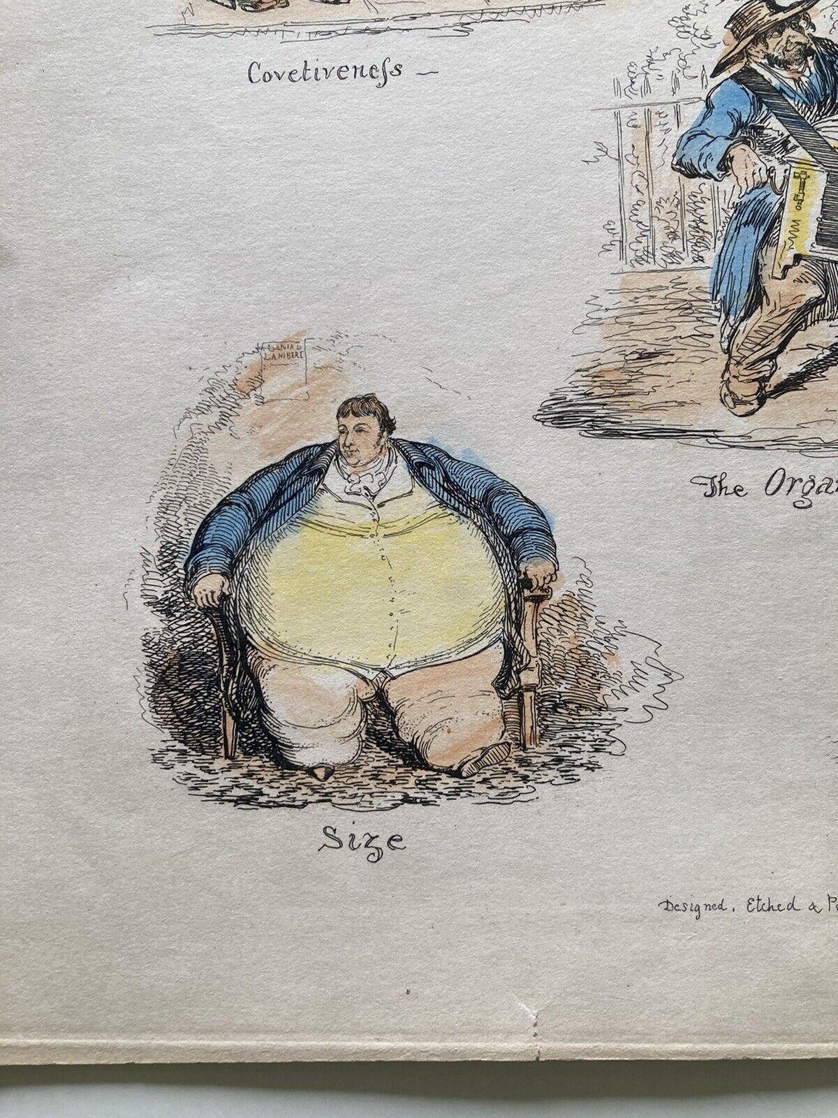 George Cruikshank Hand Colored Etching Print Caricature Weight Size Firmnes 1826