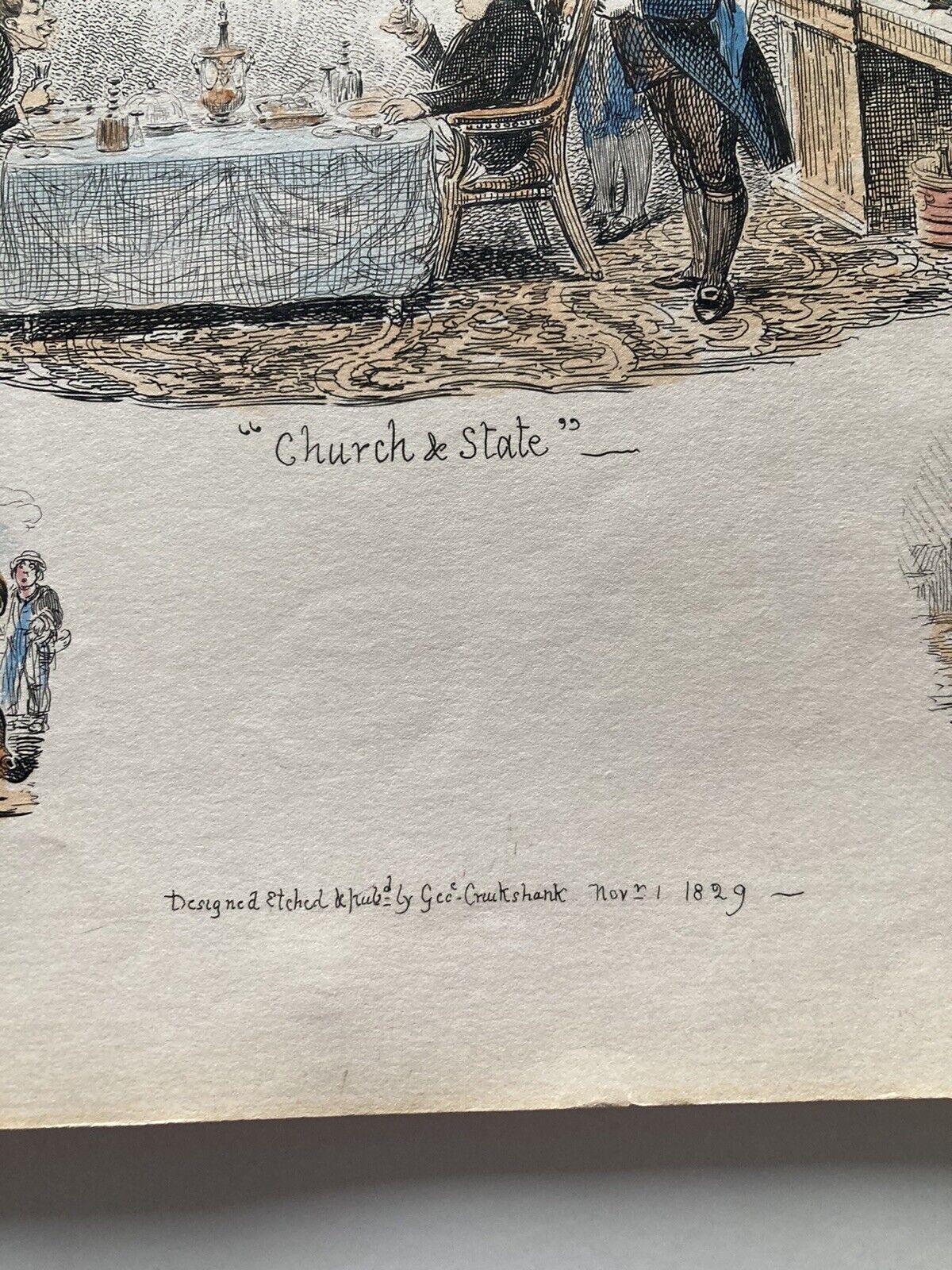 George Cruikshank Hand Colored Etching Print Chief And State Caricature 1829
