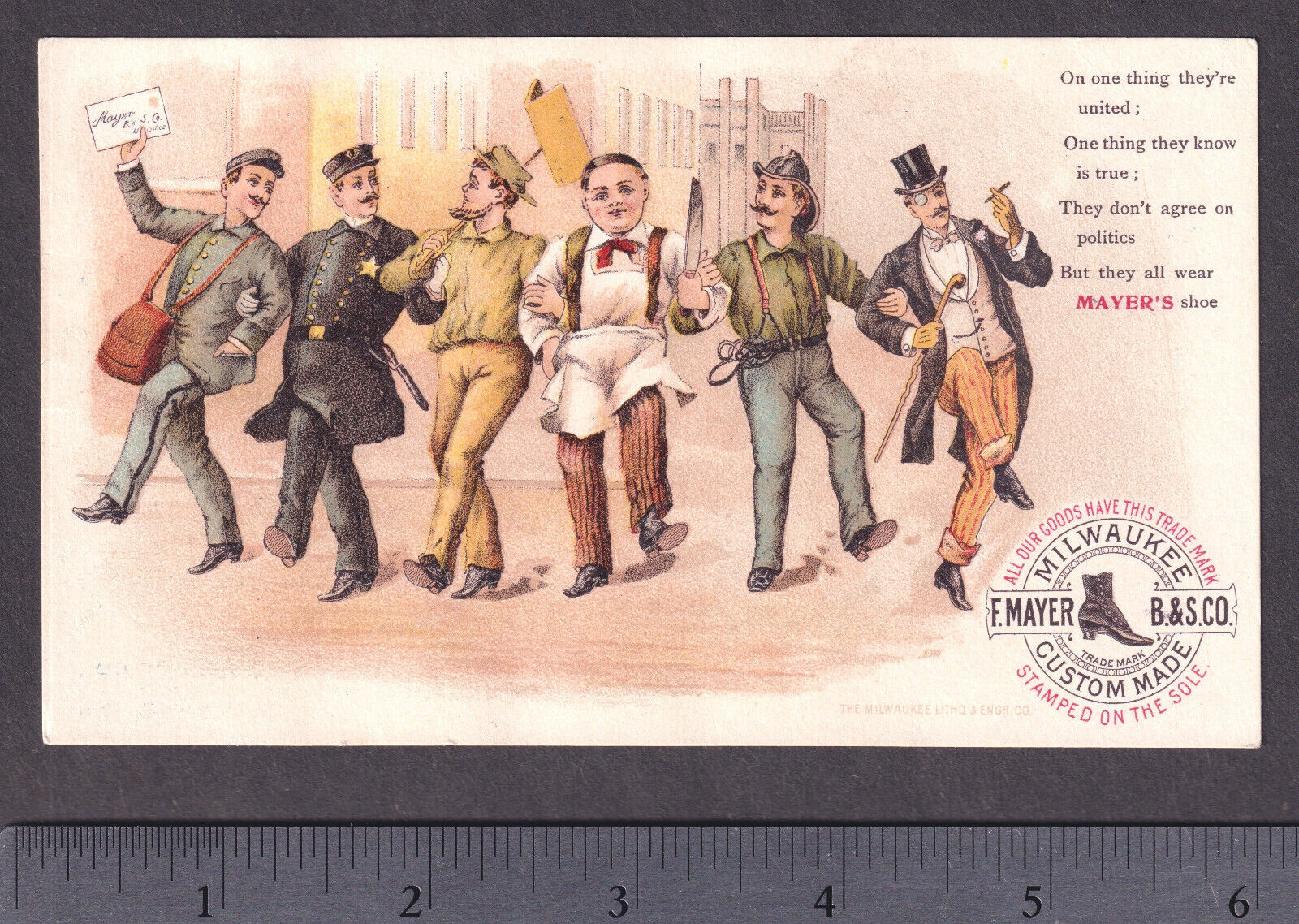 1800's Labor War & Politics Illustration Mayer Shoe Poem Comic Advertising Card