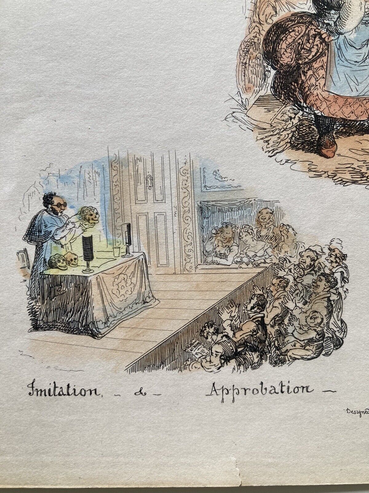 George Cruikshank Hand Colored Etching Print Caricature Language ideality 1826