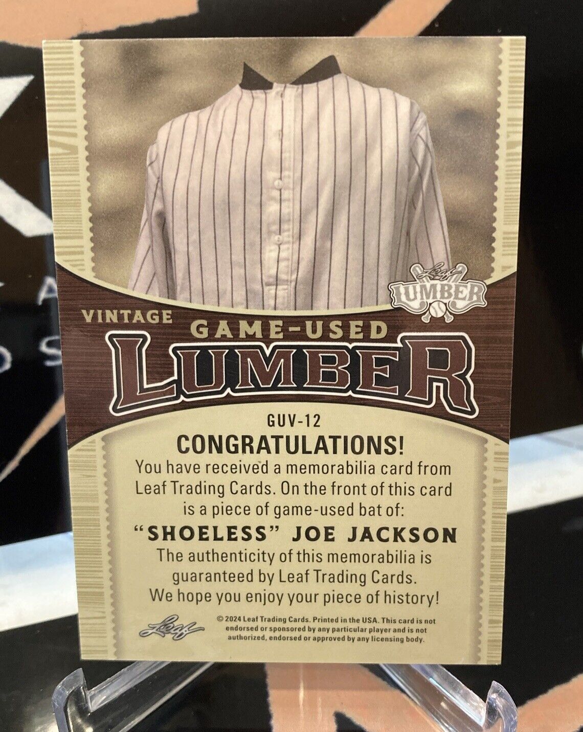 SHOELESS JOE JACKSON 2024 LEAF LUMBER VINTAGE GAME USED MEMORABILIA BAT RELIC /6
