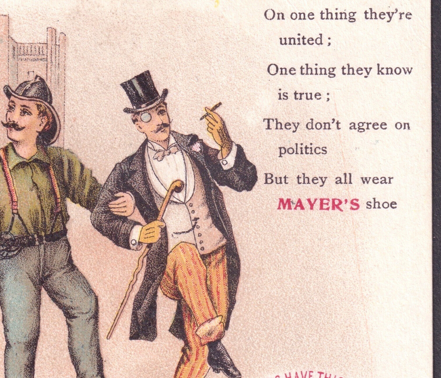 1800's Labor War & Politics Illustration Mayer Shoe Poem Comic Advertising Card