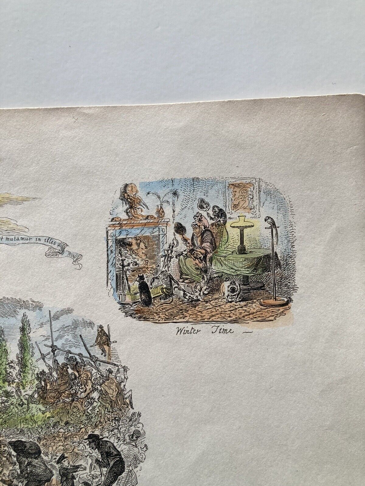 George Cruikshank Hand Colored Etching Print Time Employed Sumer Caricature 1827