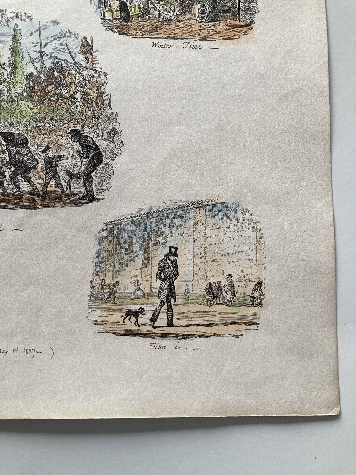 George Cruikshank Hand Colored Etching Print Time Employed Sumer Caricature 1827