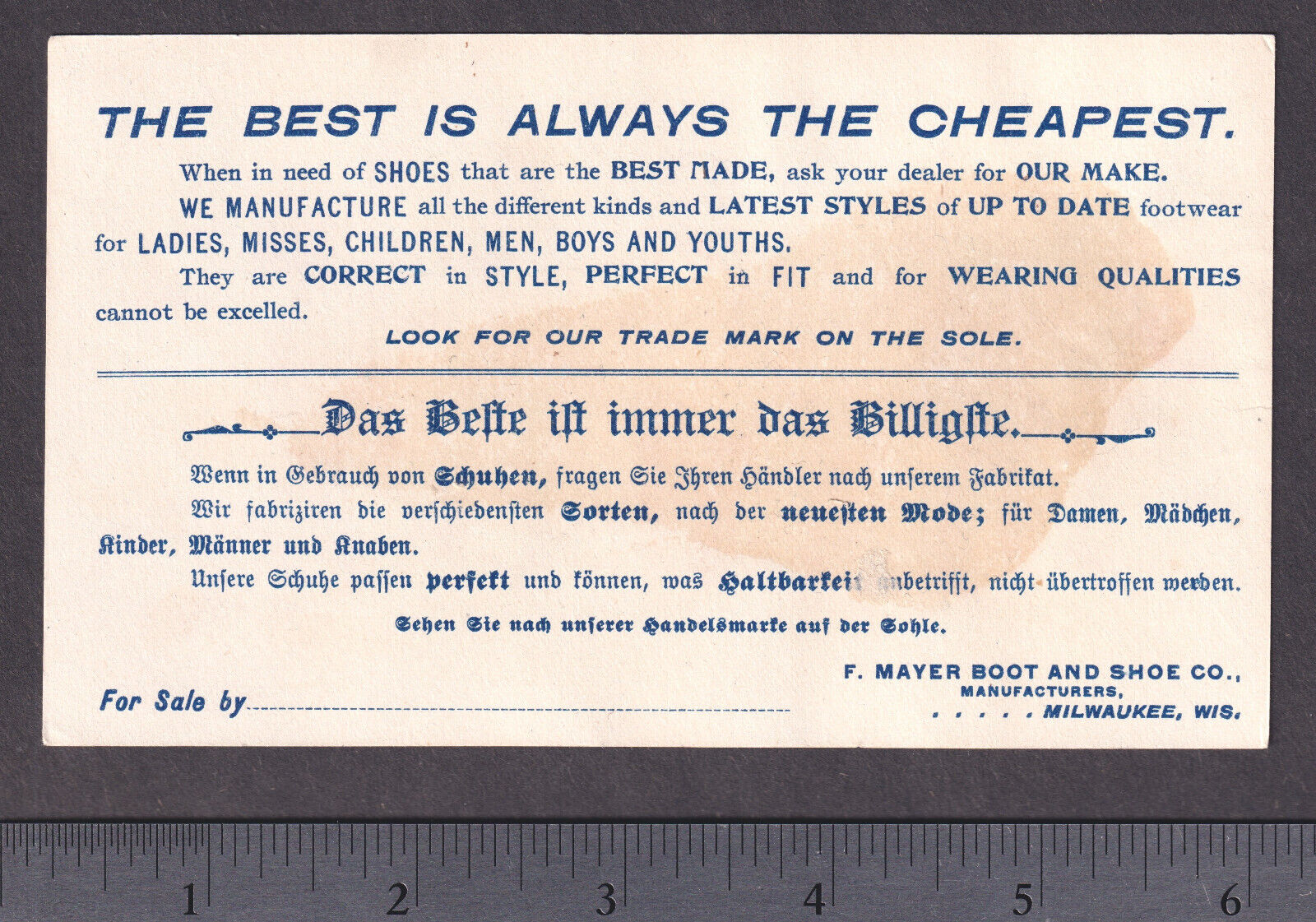 1800's Labor War & Politics Illustration Mayer Shoe Poem Comic Advertising Card