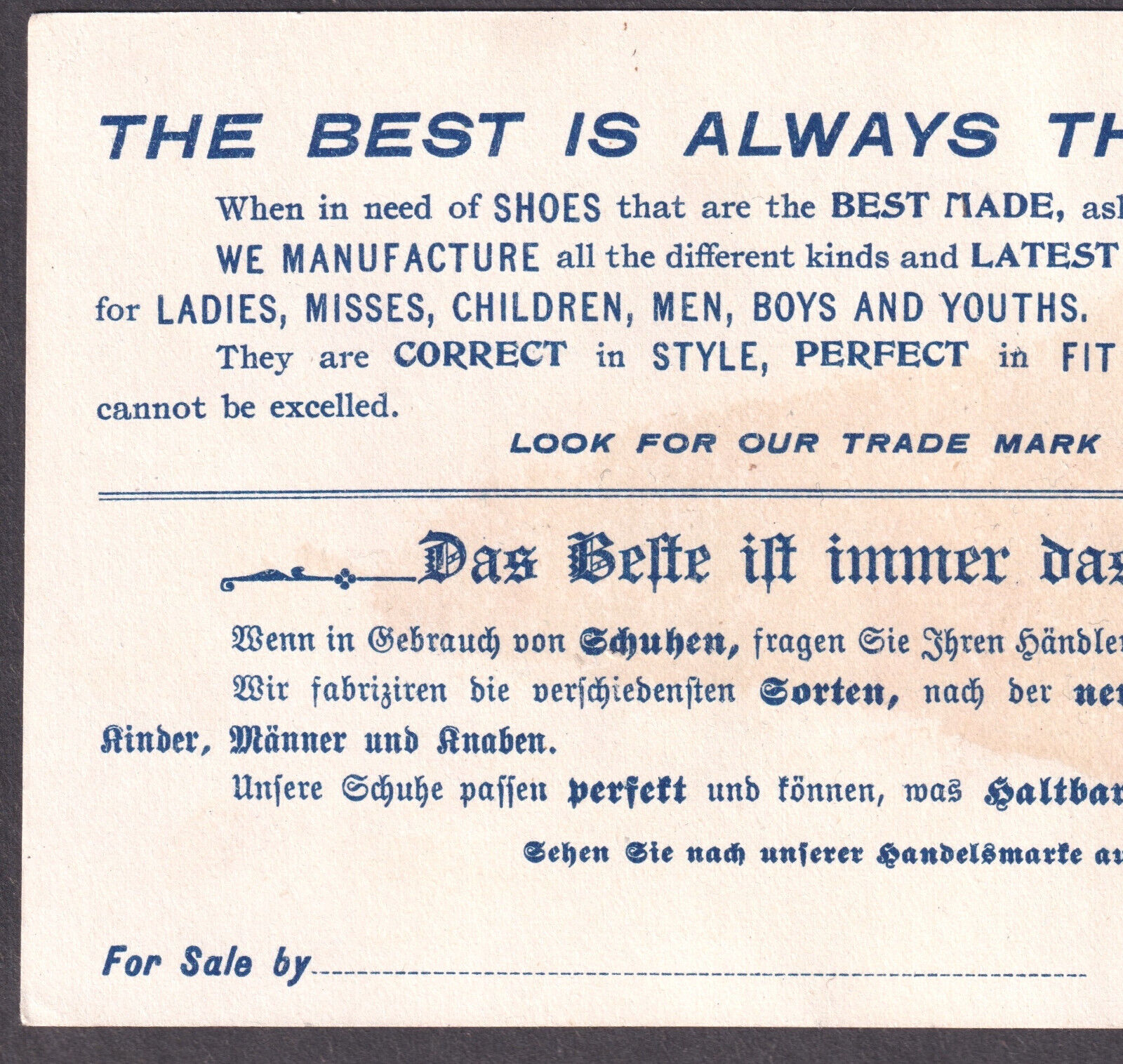 1800's Labor War & Politics Illustration Mayer Shoe Poem Comic Advertising Card