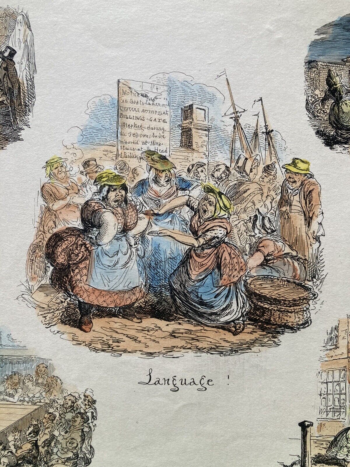 George Cruikshank Hand Colored Etching Print Caricature Language ideality 1826