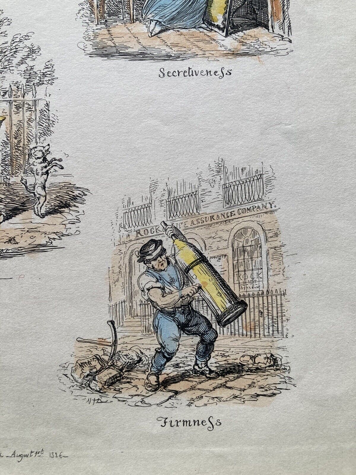 George Cruikshank Hand Colored Etching Print Caricature Weight Size Firmnes 1826