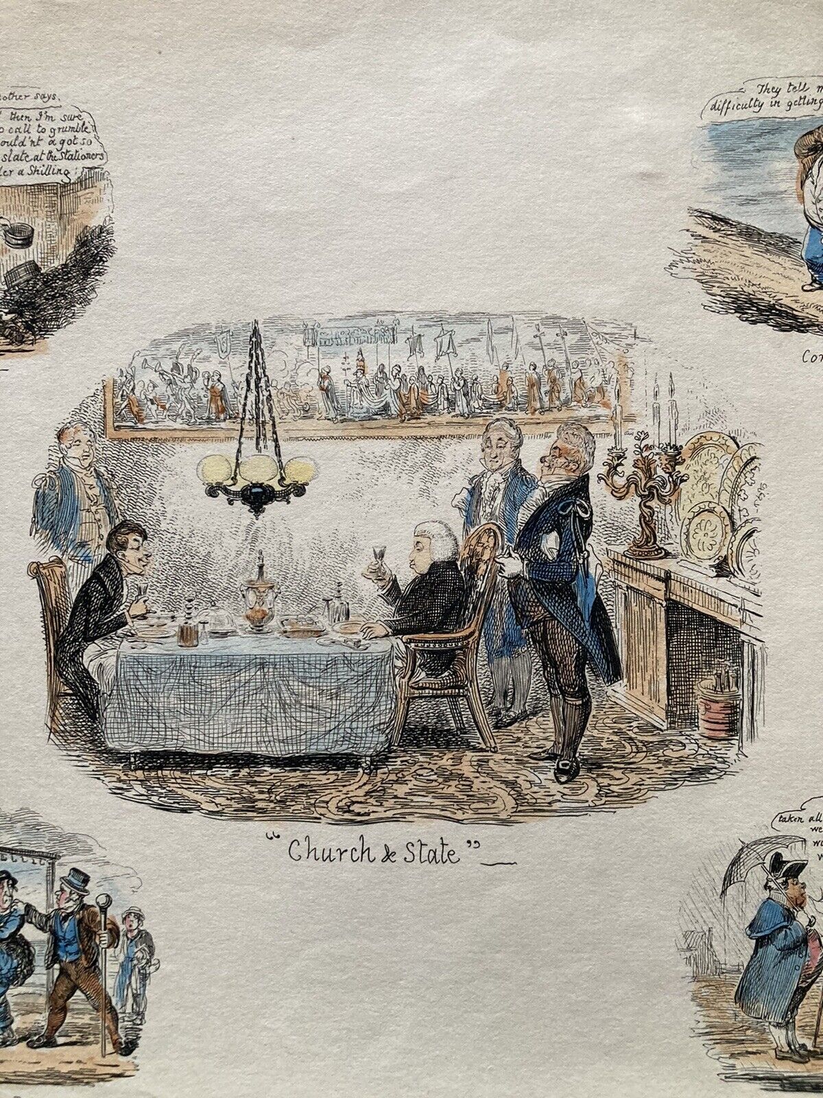 George Cruikshank Hand Colored Etching Print Chief And State Caricature 1829