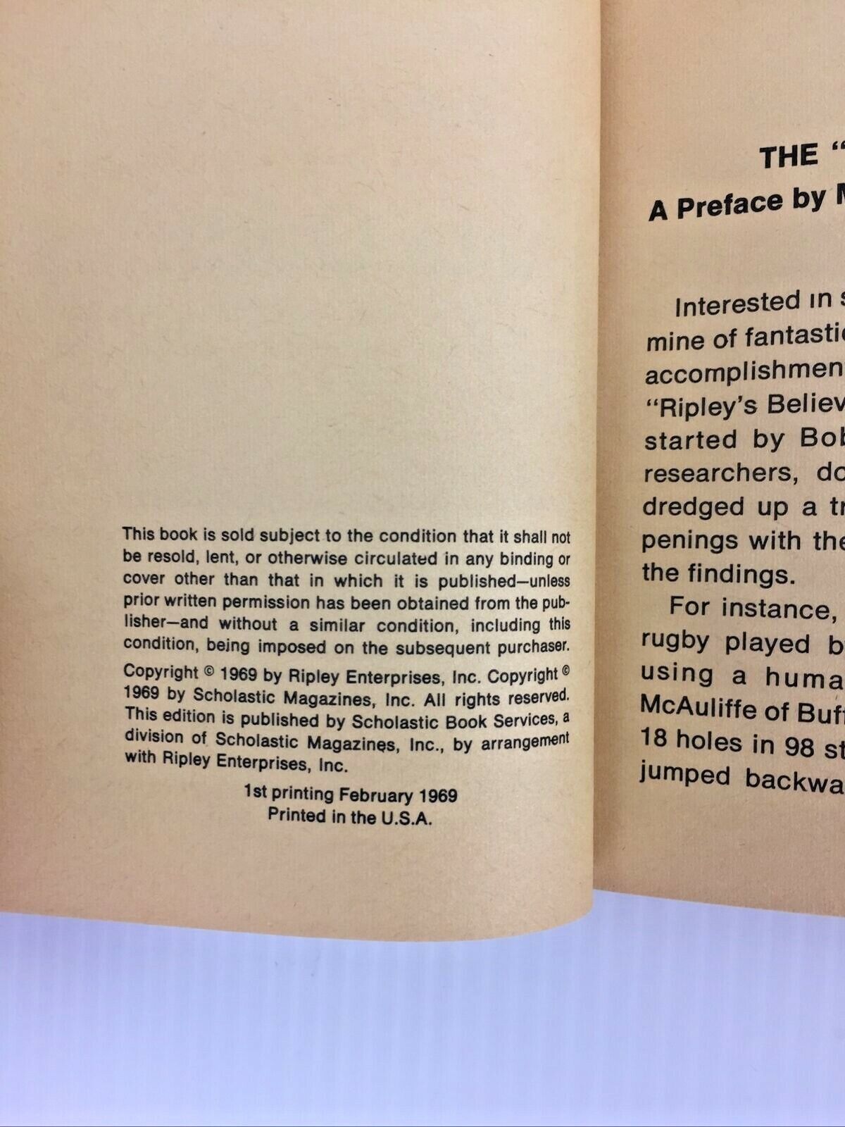 1969 “Ripley's Believe It or Not” SPORTS ODDITIES. 1st Print. +Sports Stumpers