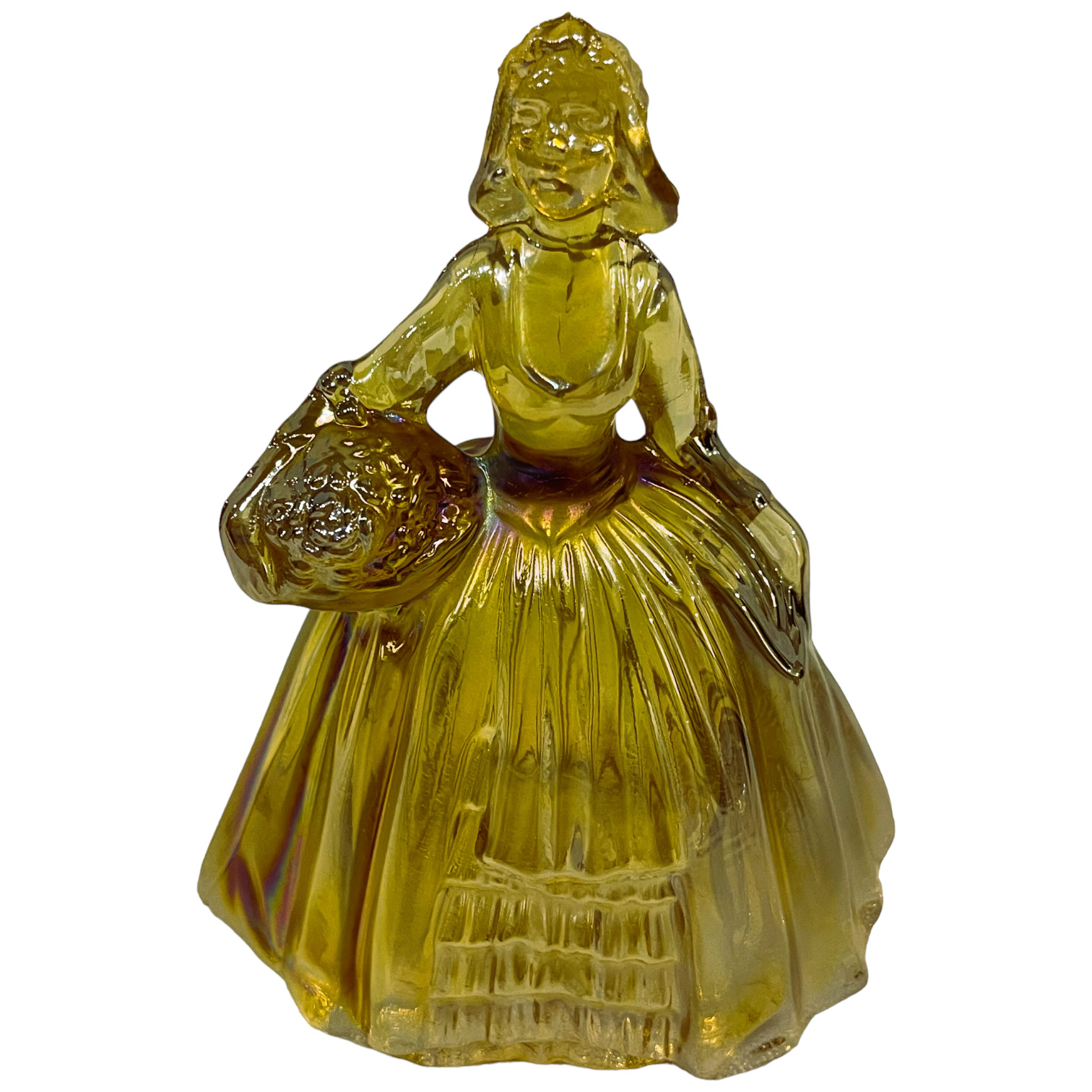 Vintage Wheatonware Amber 1800's Lady Bonnet & Basket Iridescent Carnival Glass