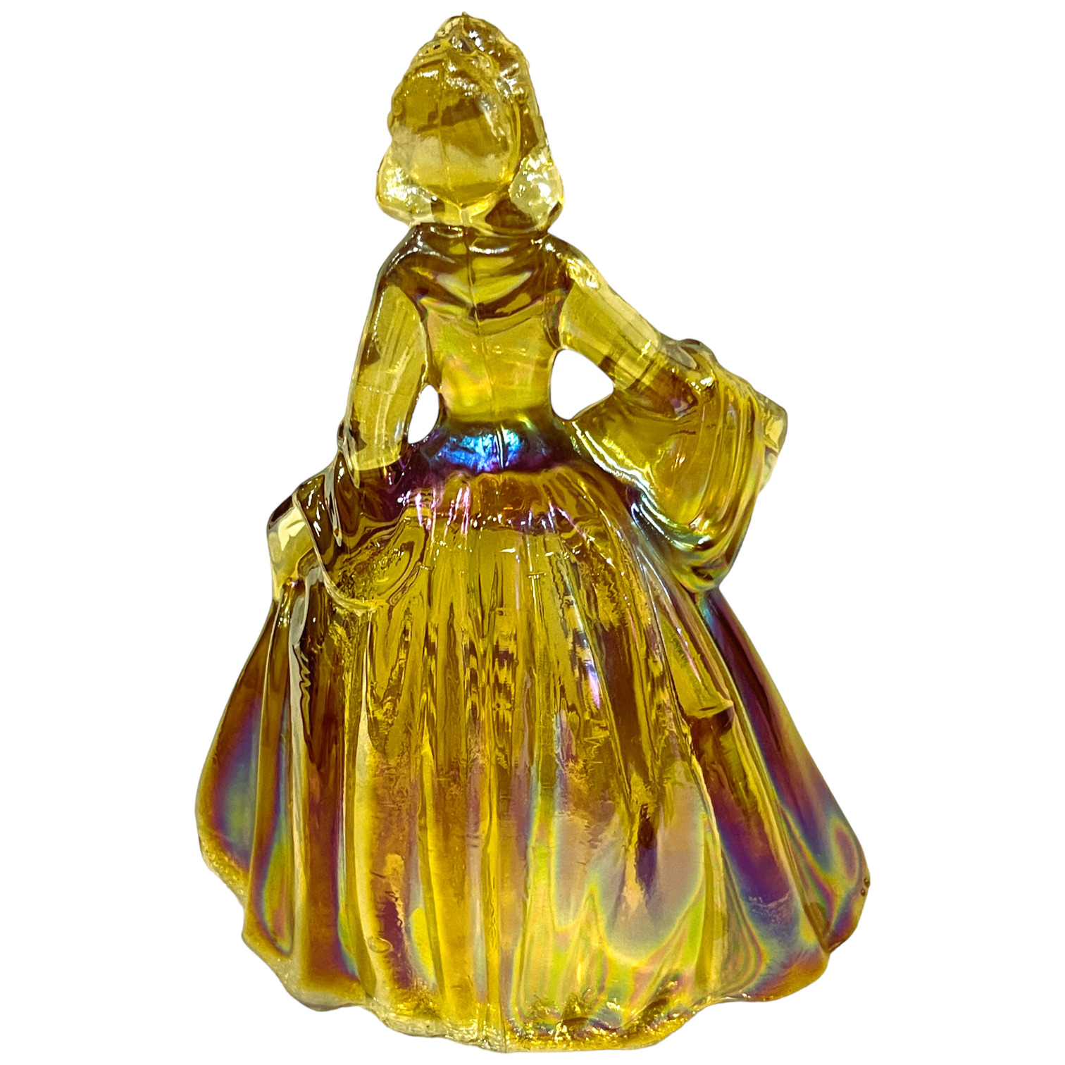 Vintage Wheatonware Amber 1800's Lady Bonnet & Basket Iridescent Carnival Glass