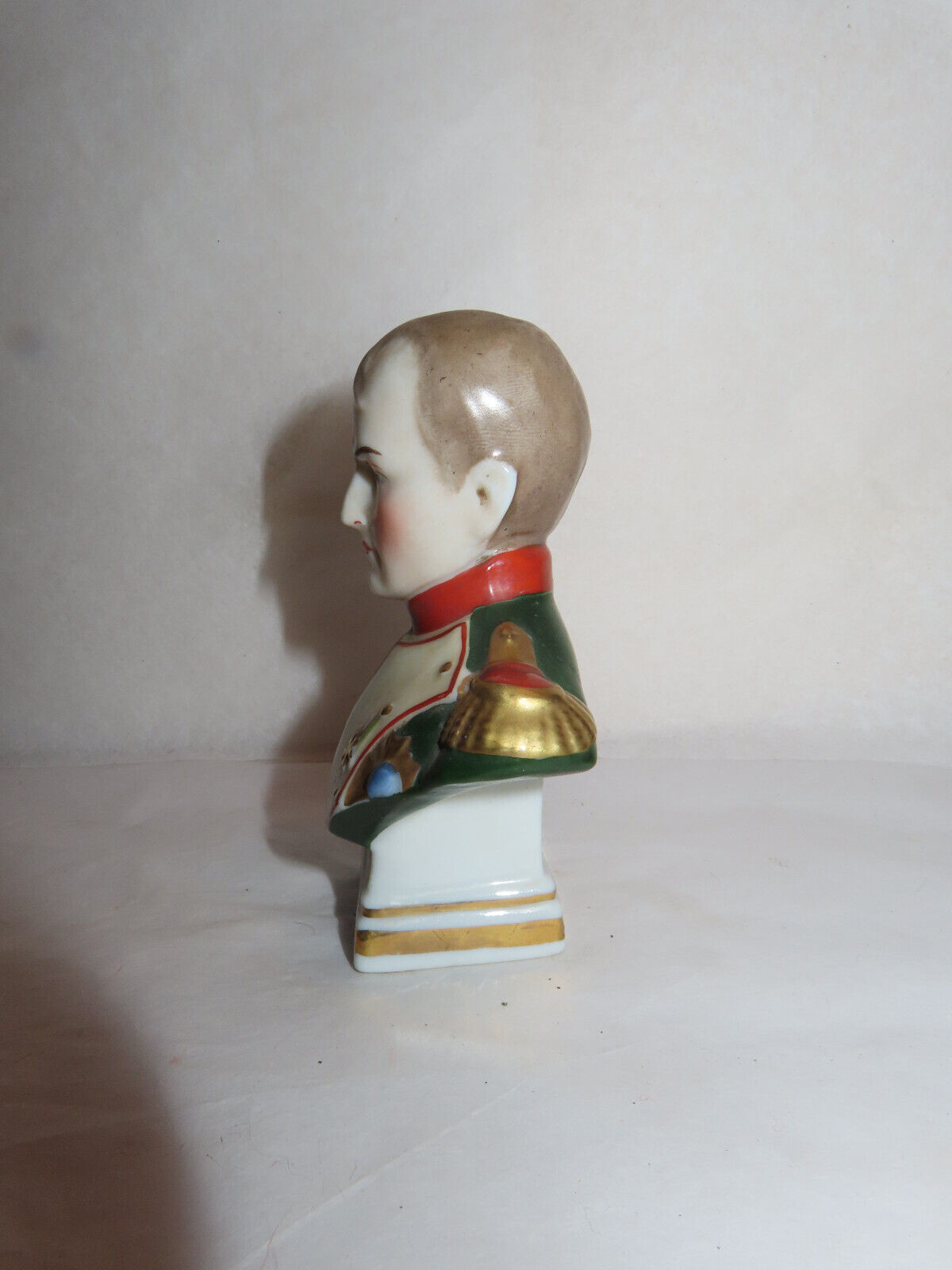 Antique 1800s German Porcelain Napoleon Bust Figurine with Gold Anchor Backstamp