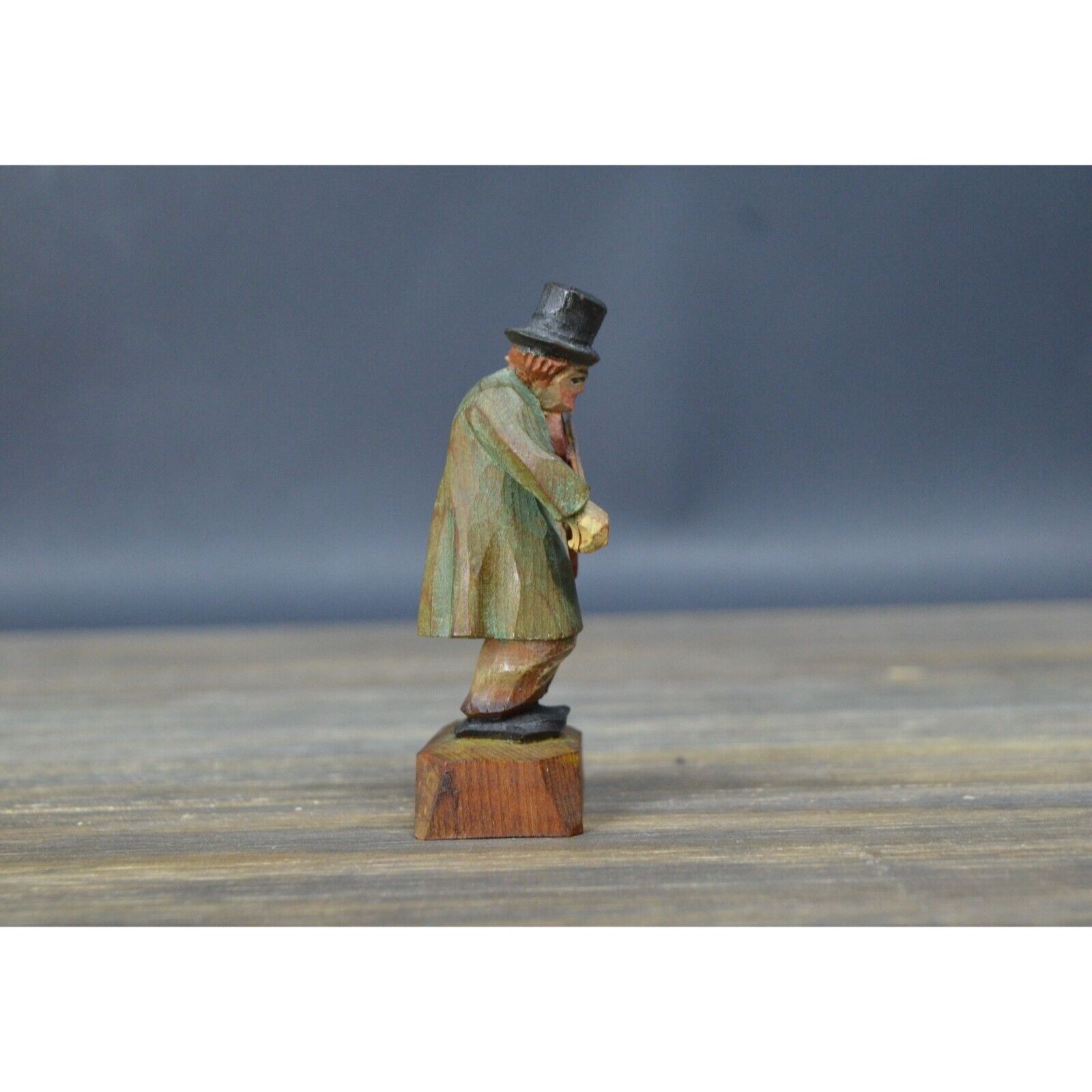 Vintage Carved Wooden Musician Man Playing Violin 1800's Attire Signed