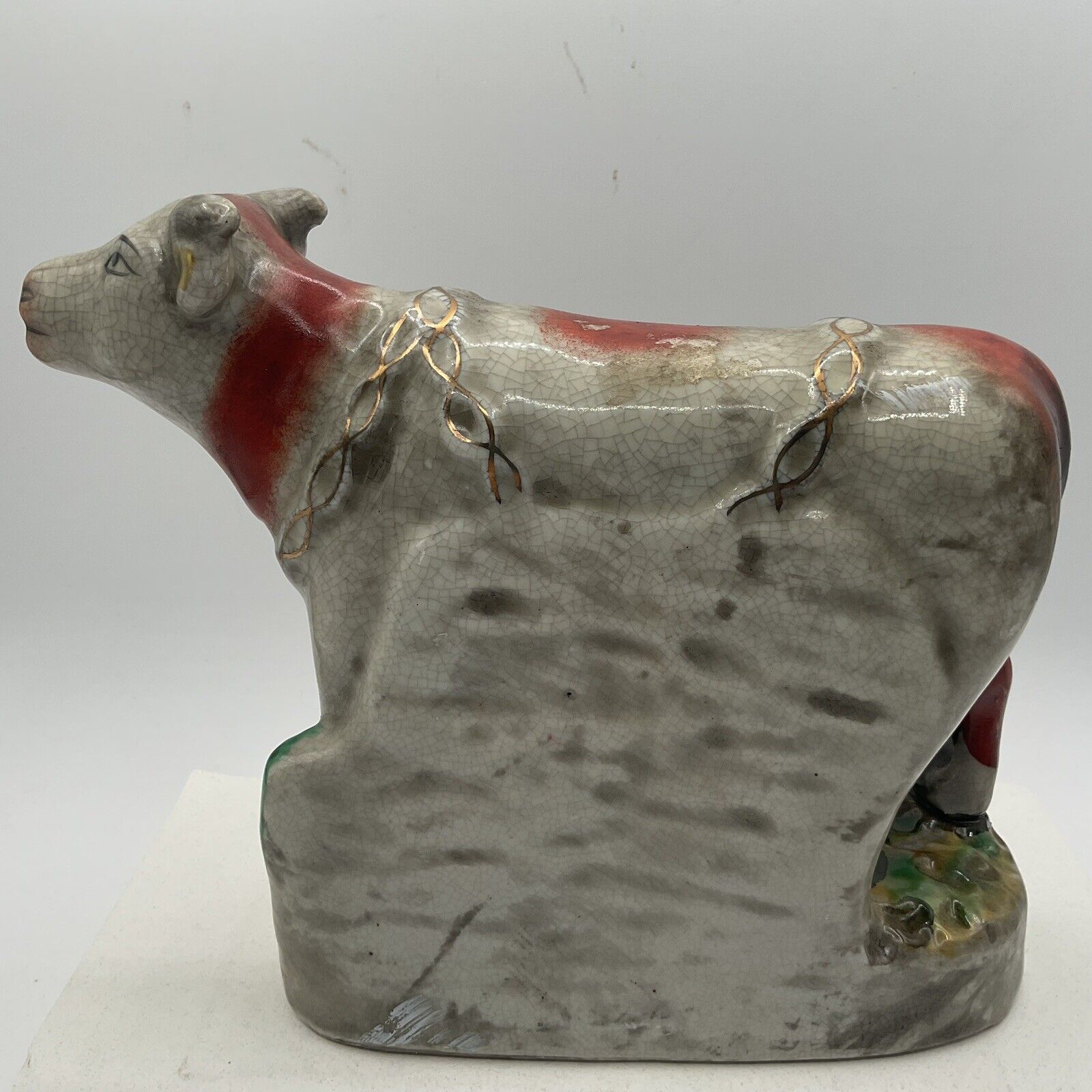 Antique Mid 1800’s Staffordshire Cow Statue One Sided England(10)