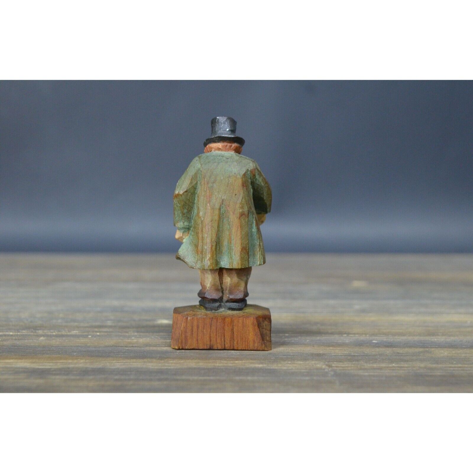 Vintage Carved Wooden Musician Man Playing Violin 1800's Attire Signed